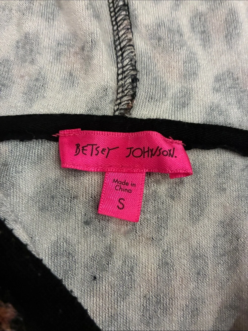 Betsey Johnson Leopard Print Hooded Zip Jacket with Pink Floral Applique Y2K